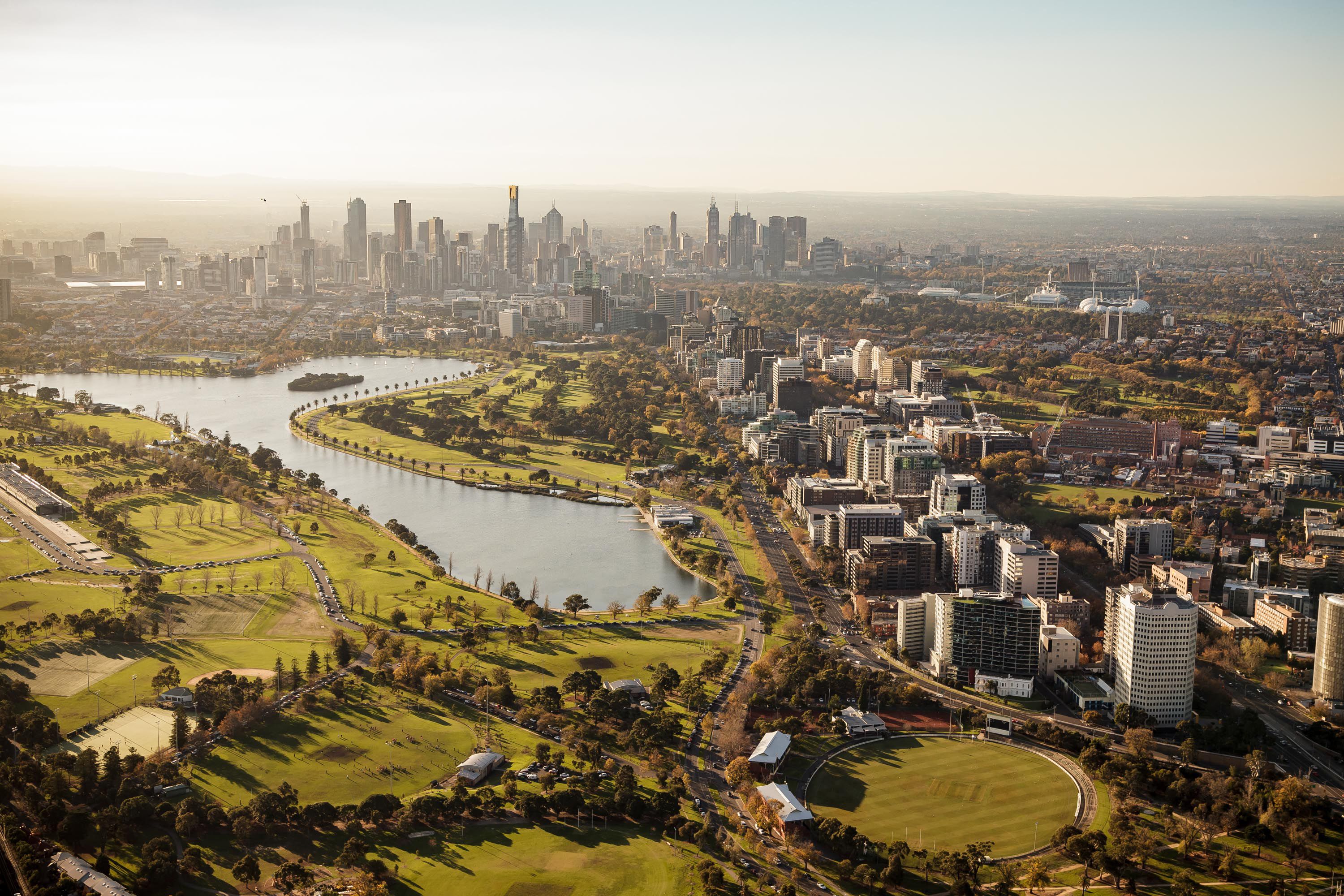 Aerial photo of melbourne including albert park